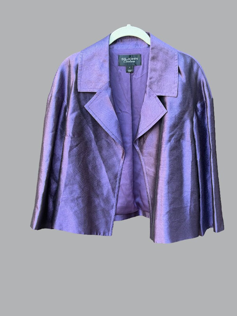 St John Couture Purple Wool Silk Cropped Blazer FA2012 Silk Lined Size 6
